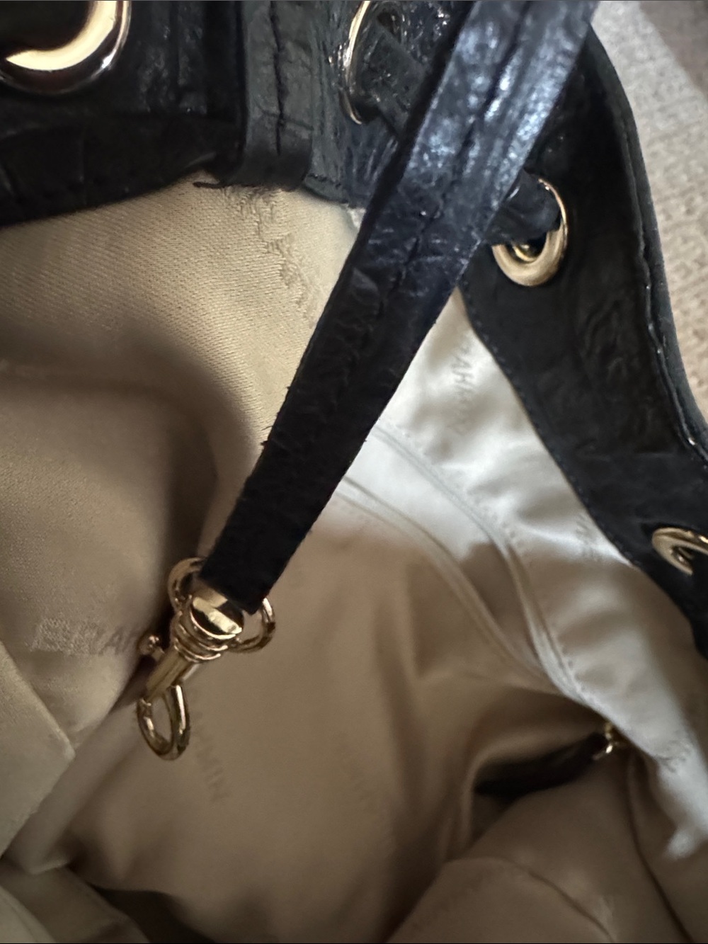 Brahmin Black Croc-Embossed Drawstring Hobo with Gold Accents - Picture 7 of 7